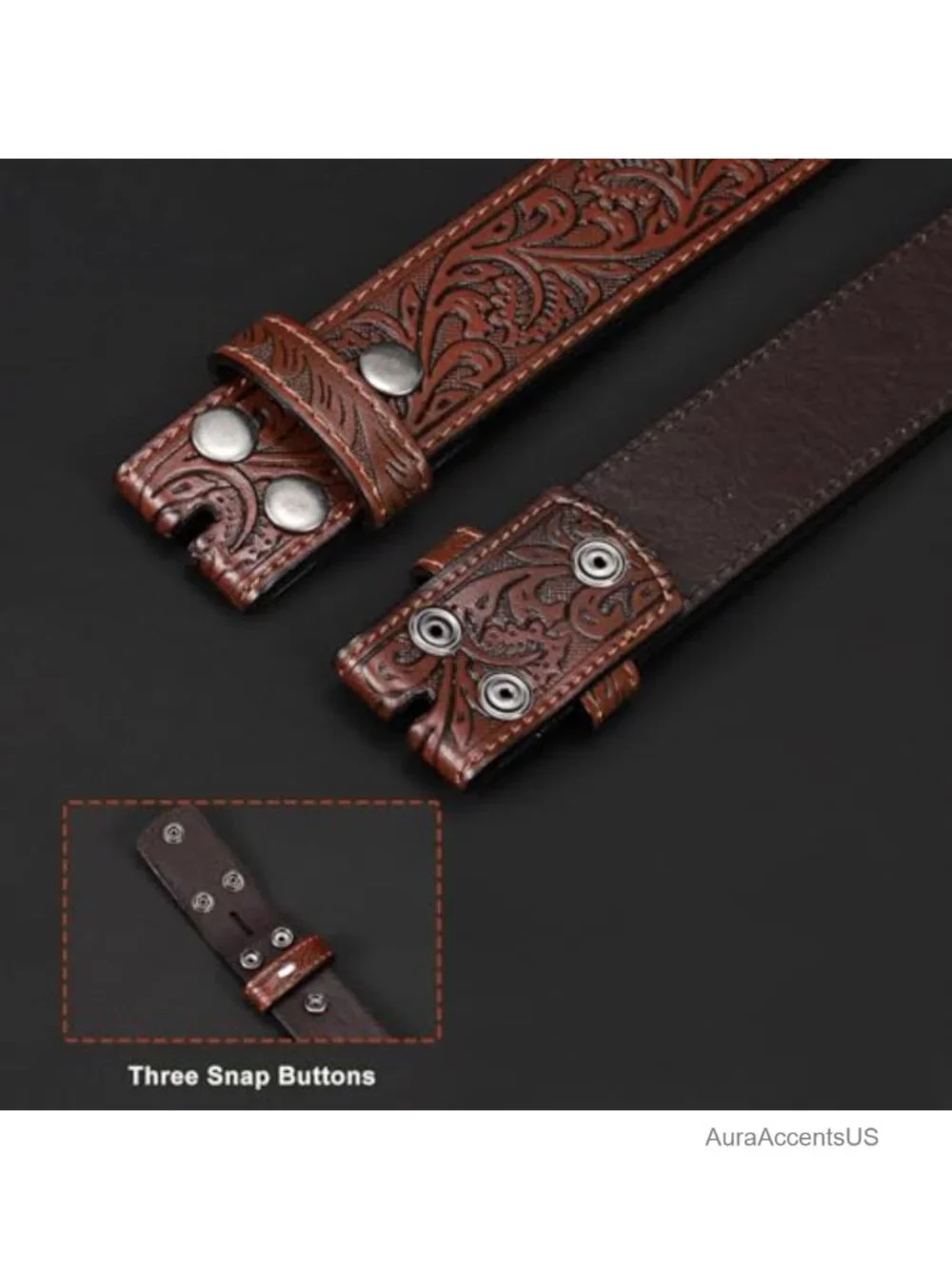 Western Belts Without Buckle - 3 Pack, Genuine Leather, Embossed Cowboy Belt